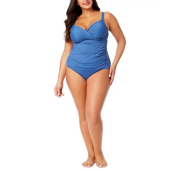 Anne Cole Plus Size Shirred Tankini Top, Blue, Size 18W 0475 - Picture 1 of 3